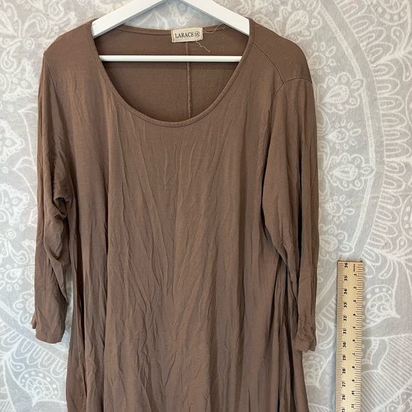Top Dress Long Oversized LARACE 2X TUNIC JERSEY KNIT EUC TAUPE TAN BIEGE Sleeve - Picture 3 of 8